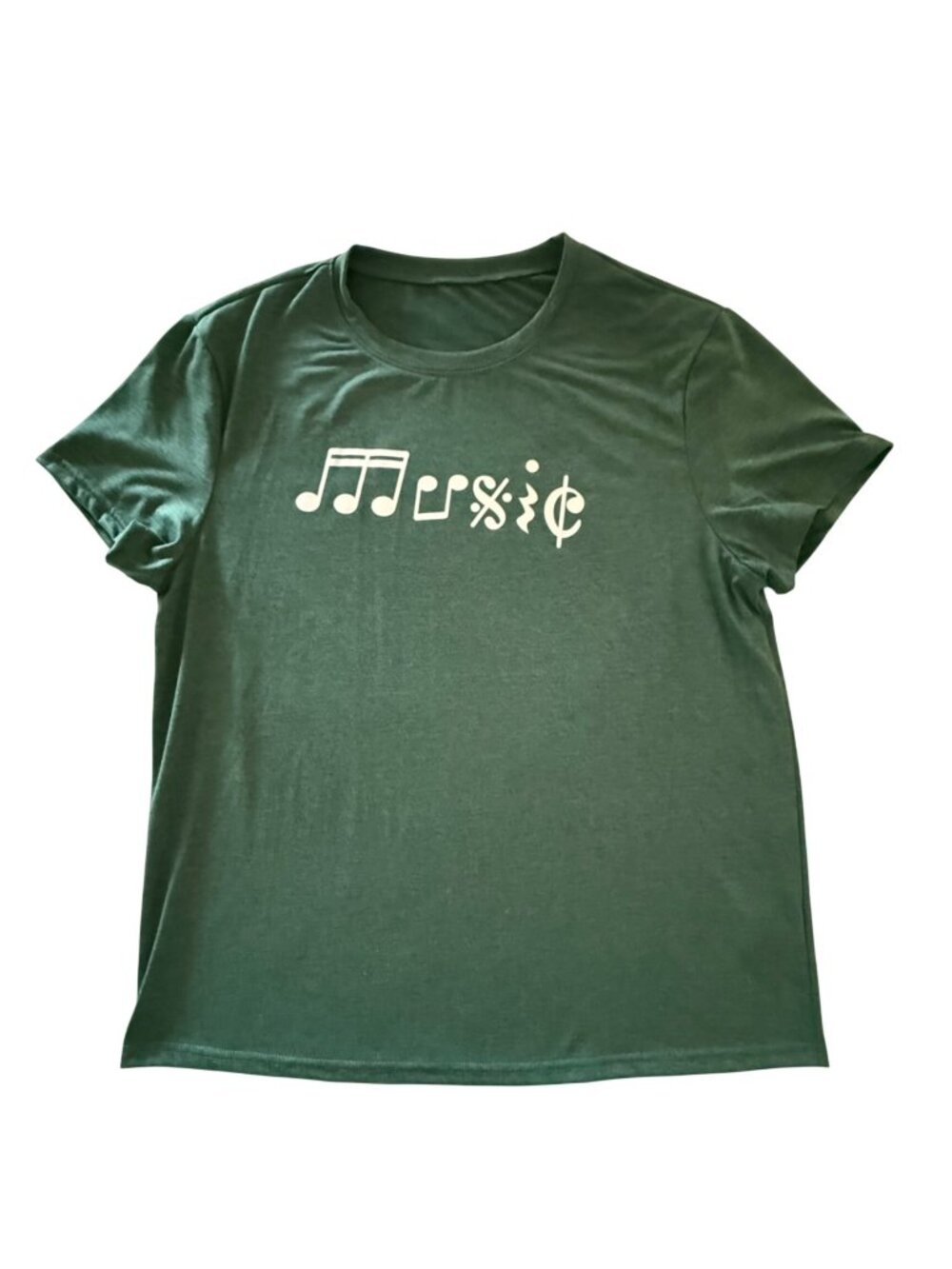 Music Graphic Tee XL Womens Green Musical Notes Symbols Musician Shirt